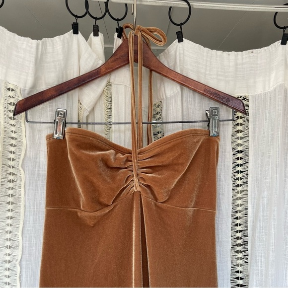 Vintage y2k Orange Suede Velvet Velour Strapless Tube Top Maxi Dress Gown S/M - Picture 5 of 10